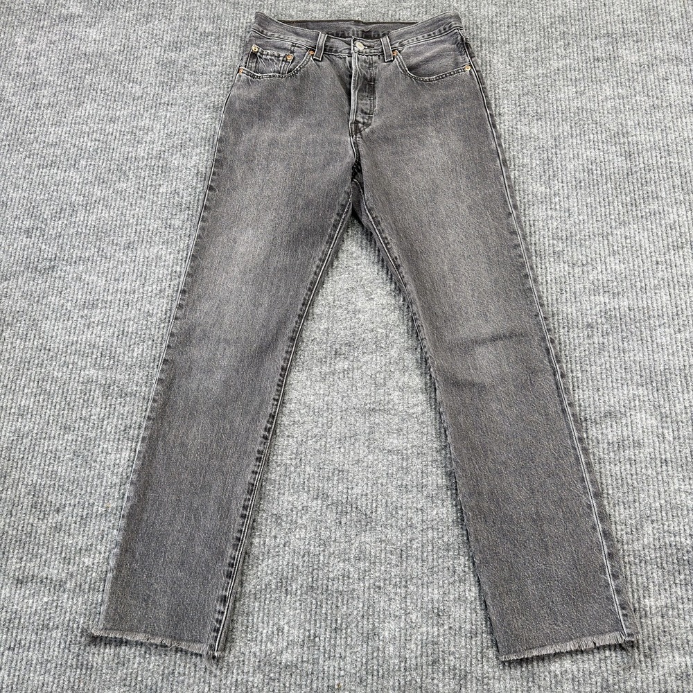 Levis 501 Jeans Womens 27x30 Black Medium Wash Denim Button Fly Straight Leg